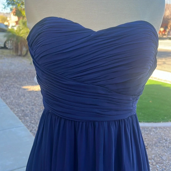 Donna Morgan Formal Strapless Maxi Gown Womens Size 10 Ruching Bodice Navy Blue - Picture 3 of 10